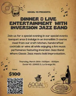 Dinner & Live Entertainment at Social 45