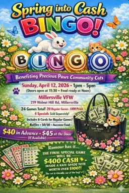 CASH Bingo to support Precious Paws!
