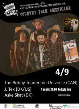 COUNTRY NIGHT: The Bobby Tenderloin Universe (CAN), J. Tex (US/DK), Aske Skat (DK) - Folkets Hus