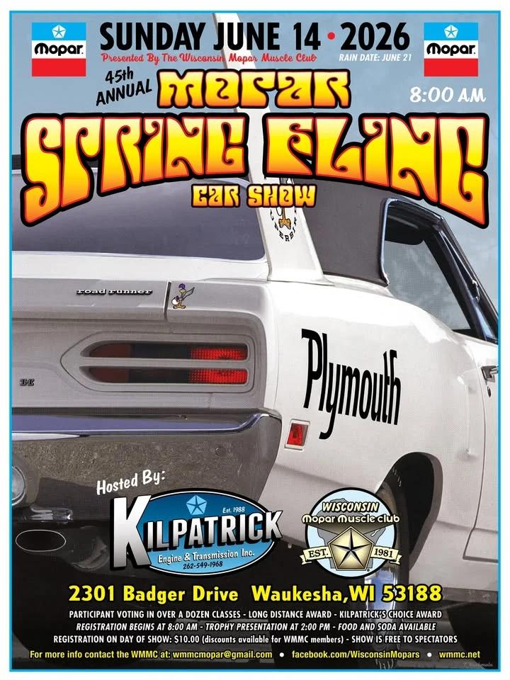 WMMC'S 2026 Spring Fling MOPAR Car Show at Kilpatrick's!!