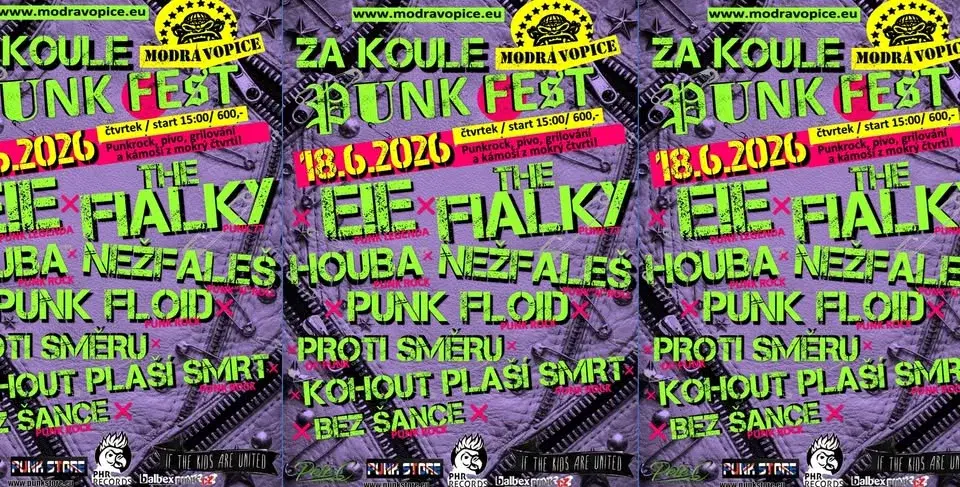 Za koule Punk fest 2026! E!E, The Fialky, Houba, Punk Floid, Nežfaleš