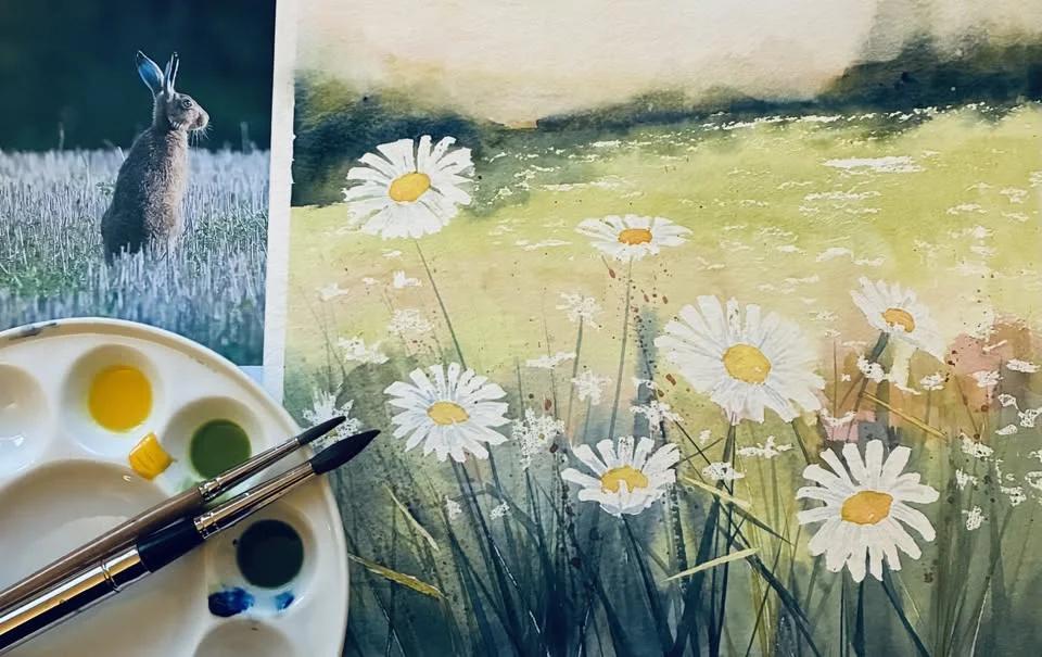 Nature in Watercolours at the Naze ‘March Hares and Spring Meadows’ with Vivien McGuinness