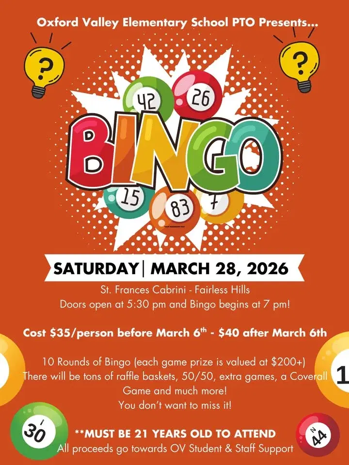 Oxford Valley Elementary School 14th Annual Spring Fling Designer Bag/Gift Card Bingo!