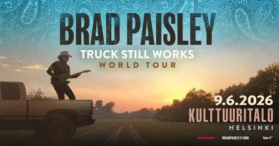SOLD OUT: Brad Paisley (US): Truck Still Works World Tour, Kulttuuritalo, Helsinki 8.–9.6.2026