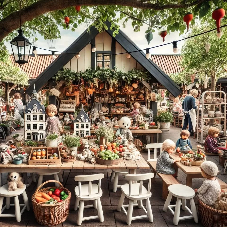 Sommarmarknad- hantverk, smådjur och plantor