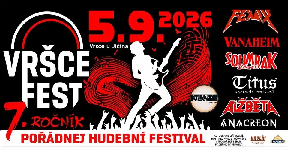 VRŠCE FEST 2026 ALŽBĚTA,SOUMRAK,TITUS,ATLANTIS,ANACREON,VANAHEIM, FÉNIX