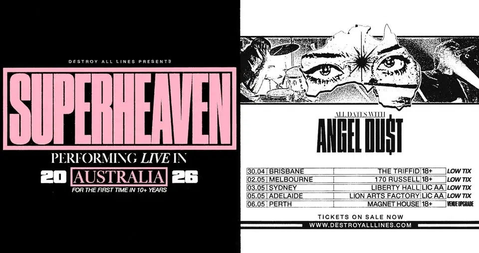 Superheaven (USA) Performing live in Australia 2026 with Angel Du$t (USA) - Adelaide LIC AA