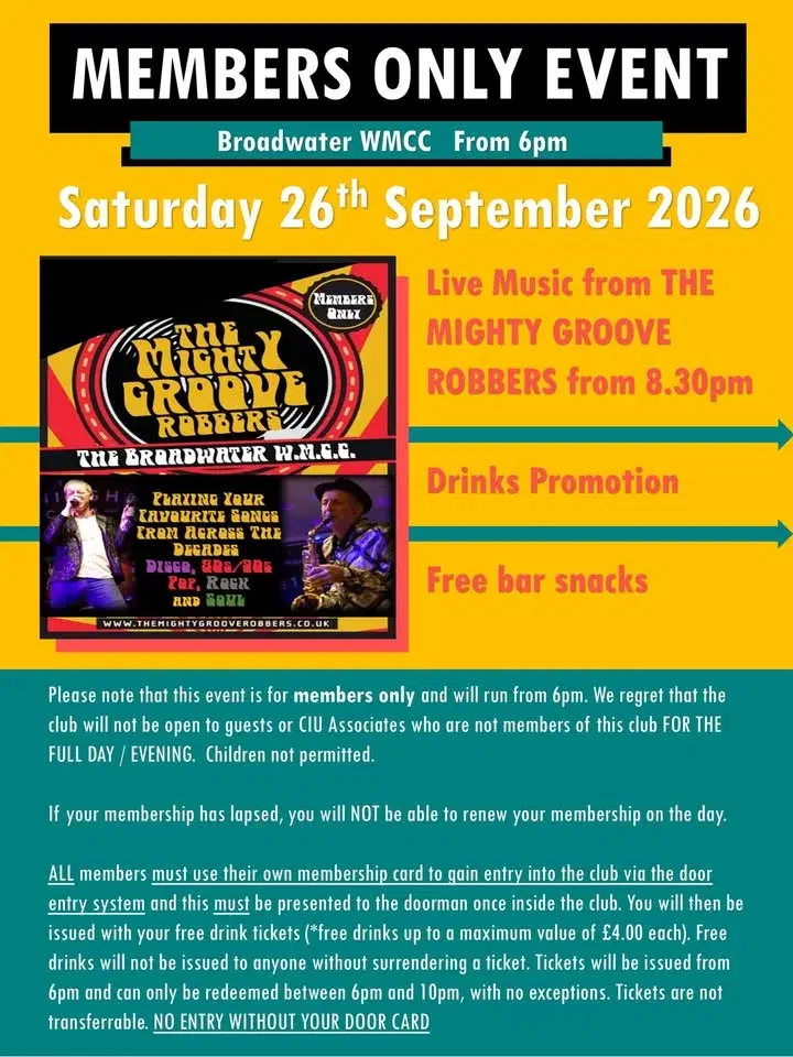 Members Evening featuring The Mighty Groove Robbers!
