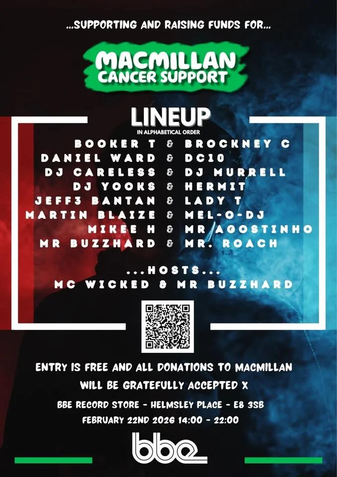 Free BBE Event in Support of Macmillan Cancer Support headlined by BookerT