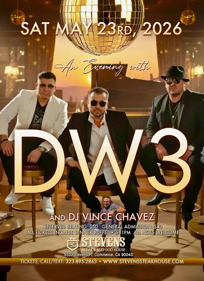 A Evening With DW3 + DJ Vince Chavez + All You Can Eat Dinner Buffet Sat. May 23rd $40 323-895-2863