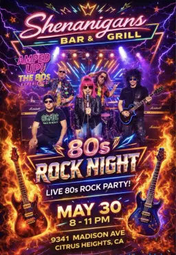 80s Rock Night @ Shenanigans with Amped Up 80s !!