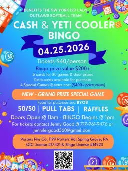 12u Lady Outlaws Cash and Cooler Bingo