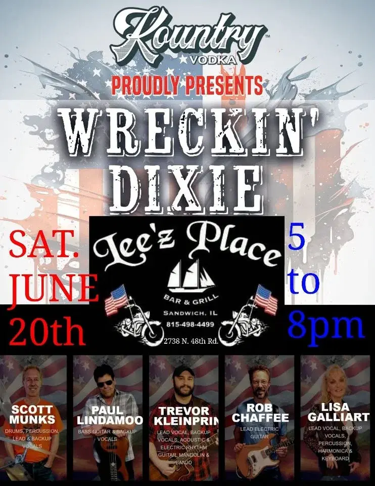 Wreckin' Dixie band rocks Lee'z Place County Style on SAT. JUNE 20th 2026 5-8pm