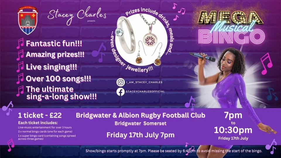 ⭐MEGA⭐ Musical Bingo at Bridgwater & Albion RFC (Bridgwater, Somerset) - Friday 17th July 7pm