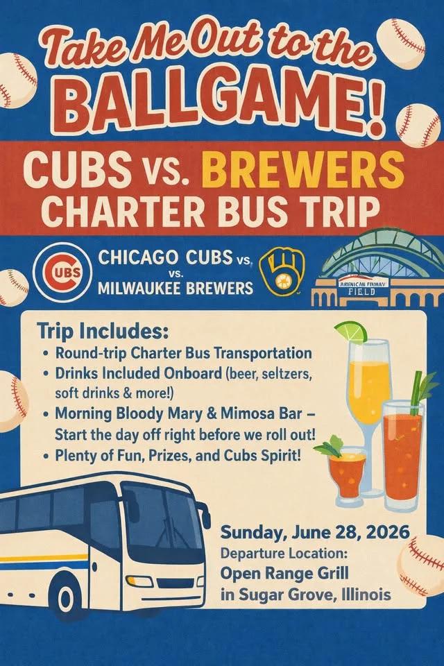 2026 VIP Cubs/Brewers Bus Trip from Open Range Grill