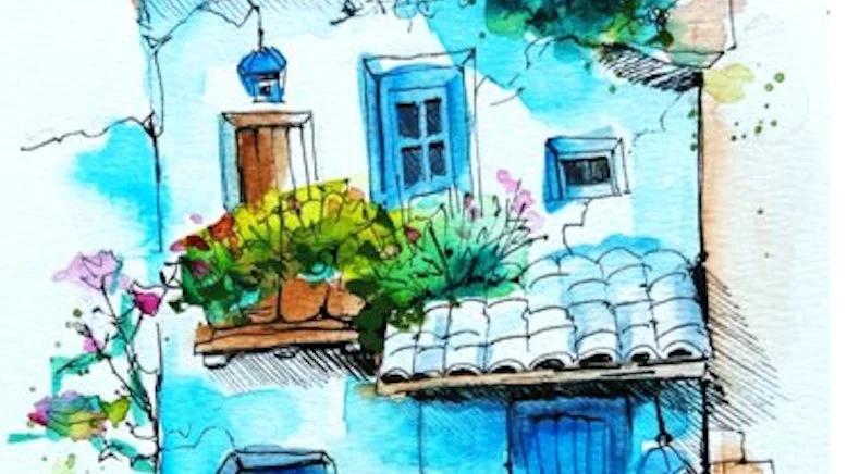 Urban Sketching with ink and watercolors in February art masterclass