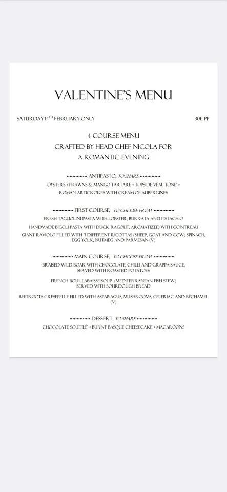 Valentines Dinner at Sole Luna