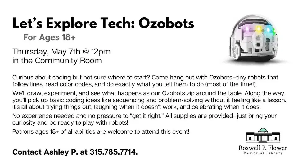 Ages 18+ Let's Explore Tech: Ozobots