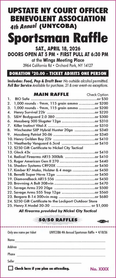 4th Annual UNYCOBA Sportsman Raffle
