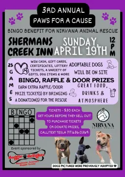 🐾 3rd Annual Paws For A Cause Bingo 🐾 - Benefiting Nirvana Animal Rescue