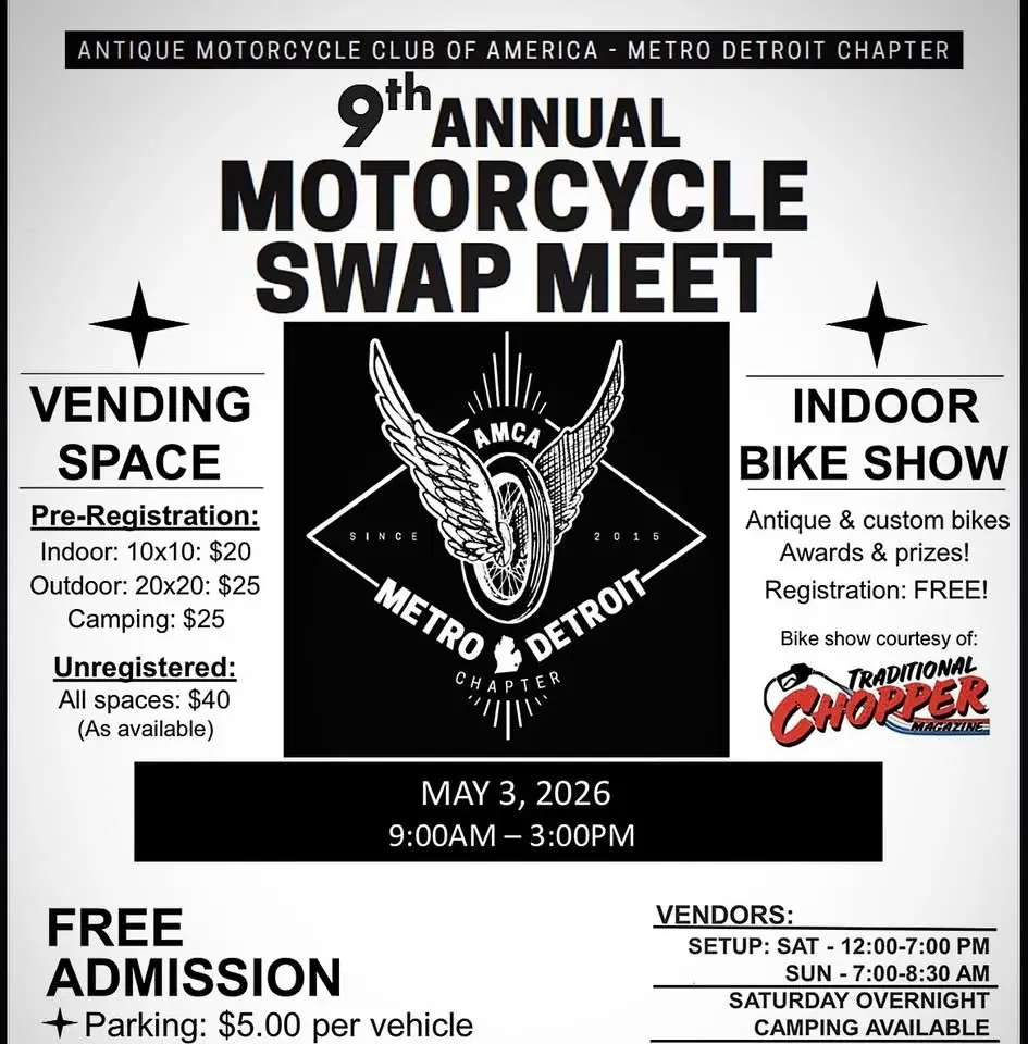 9th Annual Metro Detroit AMCA antique motorcycle swap meet