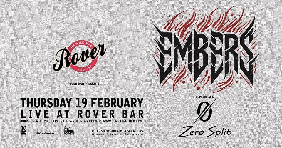 EMBERS Live @ Rover || THU 19 FEB || Support act: Zero Split