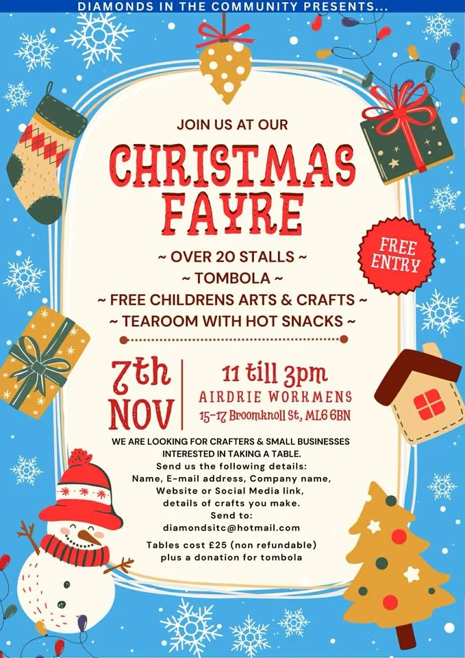Christmas Fayre hosted by Diamonds in the Community at Airdrie Workmens Club 7th Nov 2026