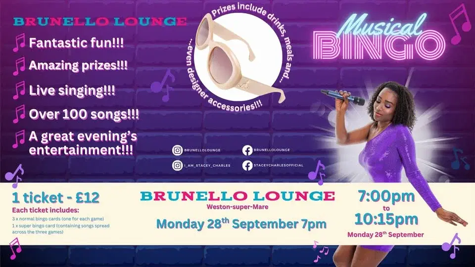 Musical Bingo live at Brunello Lounge (Weston-super-Mare) - Monday 28th September 7pm