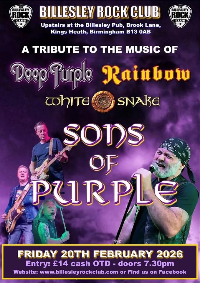 Sons of Purple - A Tribute to Deep Purple, Rainbow and Whitesnake - £14 OTD