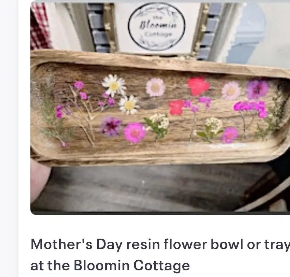 Mother's Day resin flower heart bread bowl or tray at the Bloomin Cottage