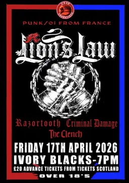 Two's Up Promotions presents Lion's Law + Razortooth + Criminal Damage + The Clench