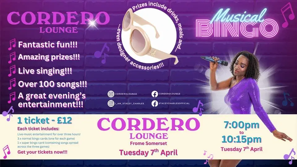 Midweek Musical Bingo at Cordero Lounge (Frome, Somerset) - Tuesday 7th April 7pm