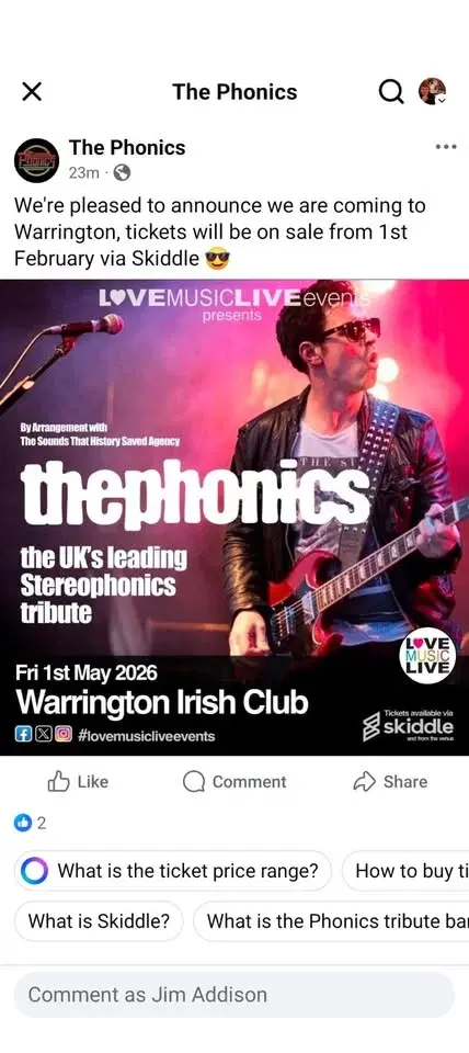 THE PHONICS - Warrington - Fri 1st May - Irish Club - Stereophonics Tribute
