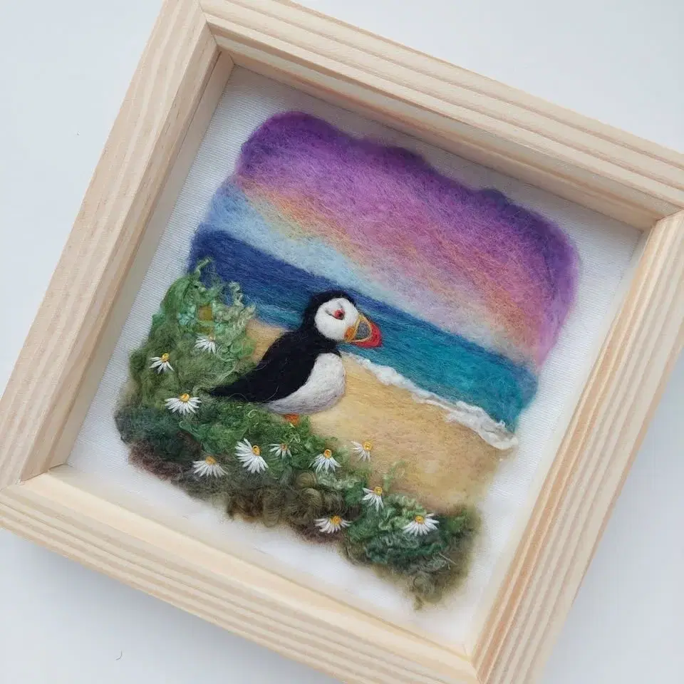 Needle Felted Puffin Seascape Picture Workshop