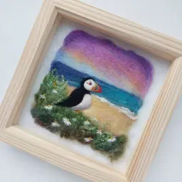 Needle Felted Puffin Seascape Picture Workshop