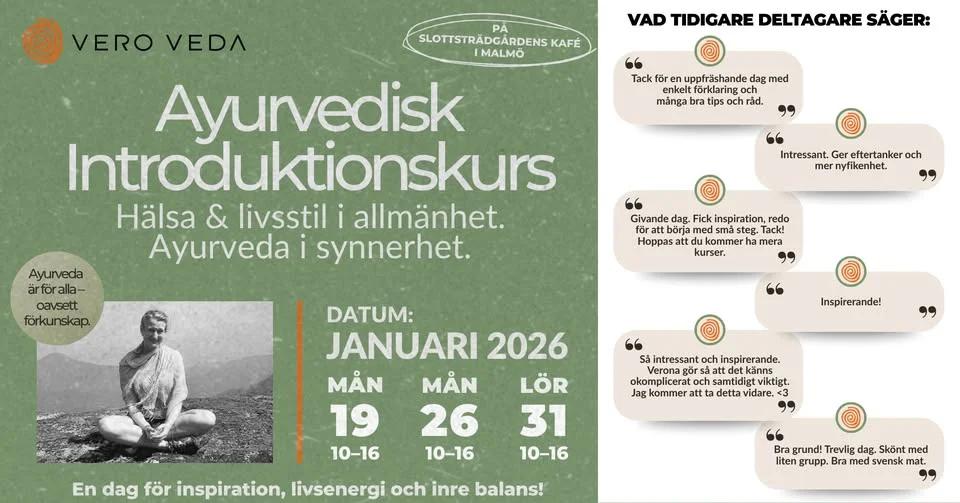 Ayurvedisk Introduktionskurs på Slottsträdgårdens kafé