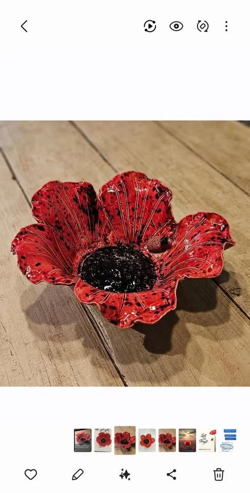 Pottery Poppy Bird Bath
