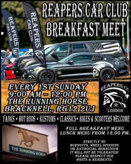 Breakfast meet with Reapers car club. Yanks, hot rods, kustomes,classics, bikes,scooters all welcome