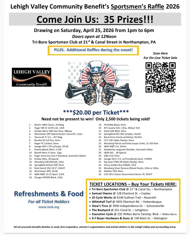 Lehigh Valley Community Benefit’s Sportsmen’s Raffle 2026