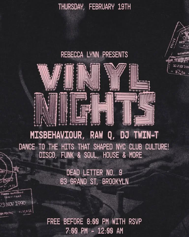 Vinyl Nights Thursday at Dead Letter No. 9 - Misbehaviour, Raw Q & DJ Twin - T