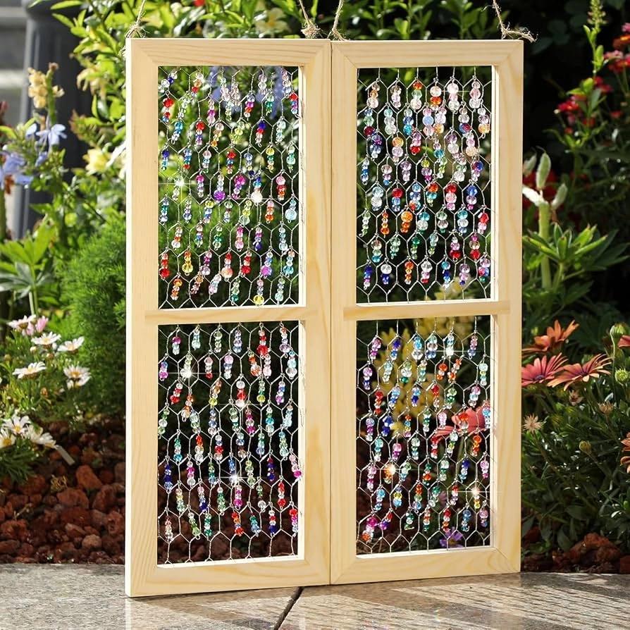 Framed Beaded Chicken Wire Suncatcher