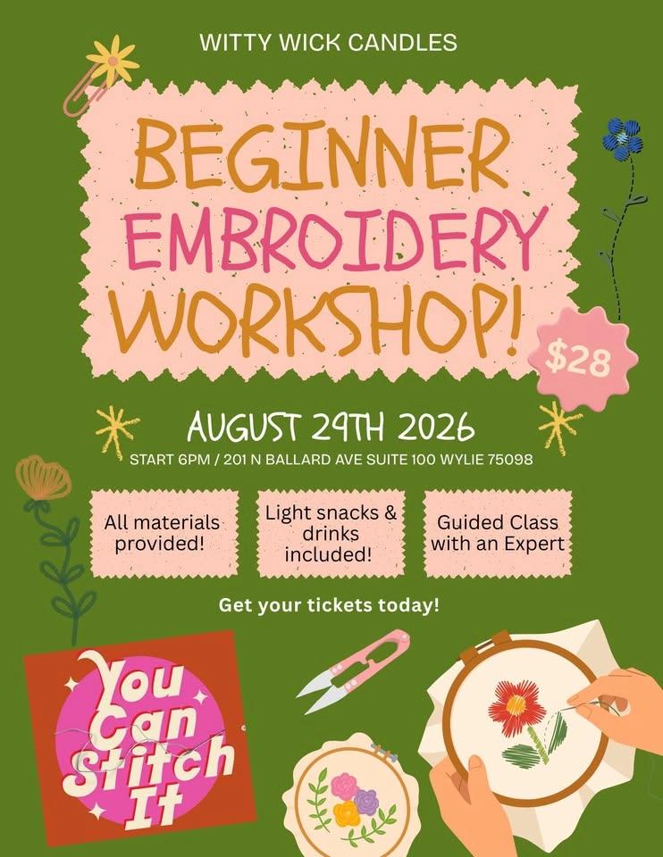 🧵 Beginner Embroidery Workshop with Elise of You Can Stitch It 🪡
