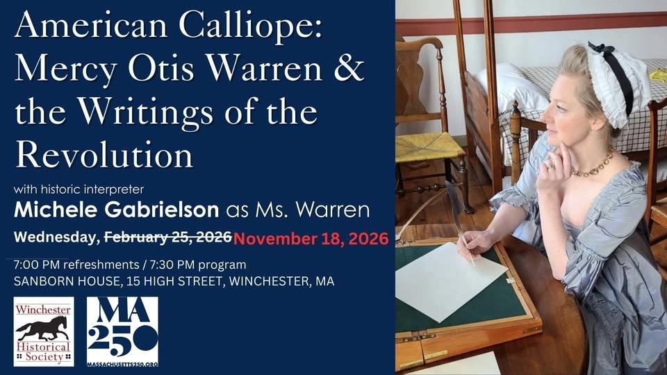 NEW DATE: American Calliope: Mercy Otis Warren & the Writings of the Revolution w/Michele Gabrielson