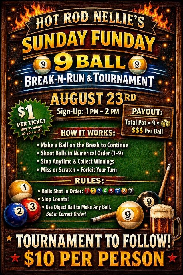 Sunday Funday Break & Run and 9 Ball Tournament