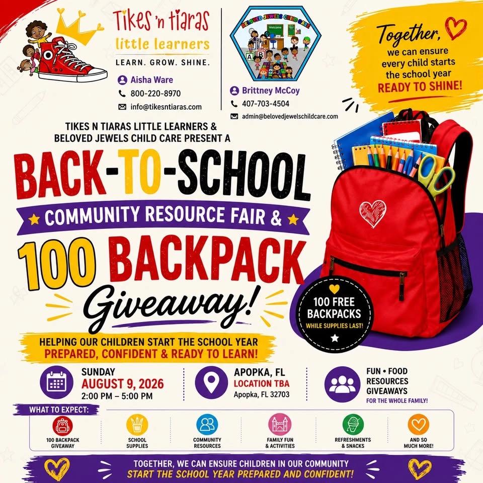 Start the school year strong: Community resource fair & Back pack giveaway