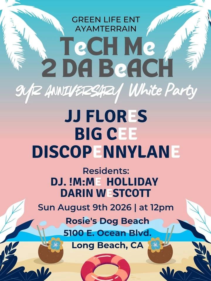 TECH ME 2 DA BEACH 9 YEAR ANNIVERSARY WHITE PARTY | JJ FLORES BIG CEE DISCOPENNYLANE