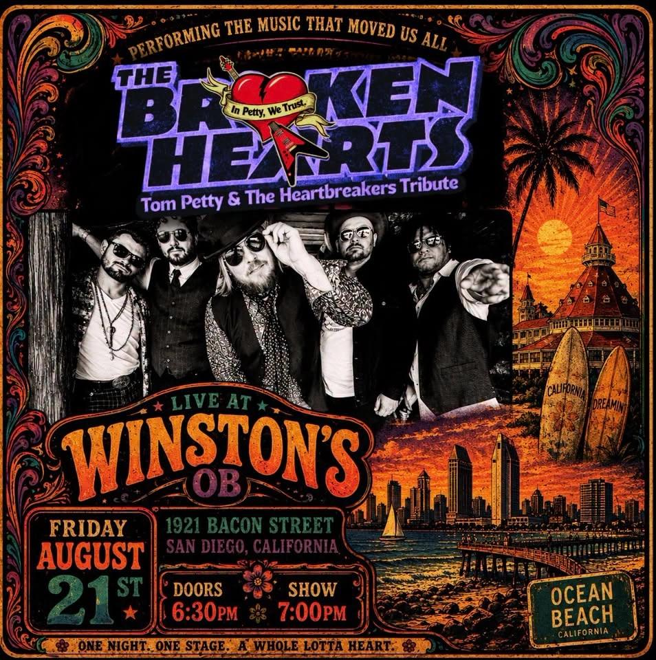 FL Tom Petty Tribute: THE BROKEN HEARTS @ Winston’s OB in San Diego, CA / Fri. Aug. 21st