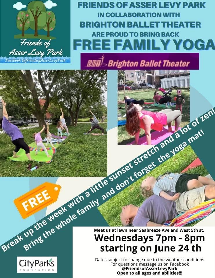 FREE Family Yoga in Asser Levy Park, West Brighton, Coney Island, Brooklyn, New York, USA