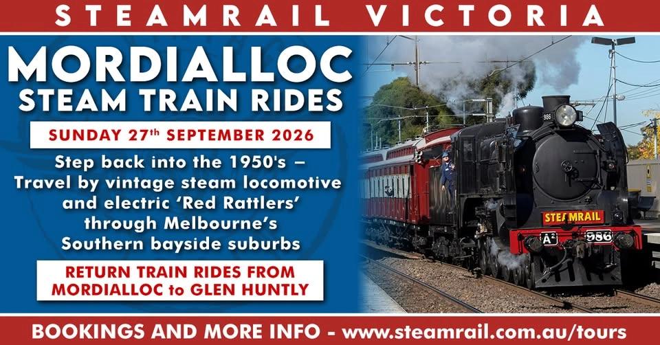Mordialloc Steam Train Rides - Sunday 27th Sep 2026