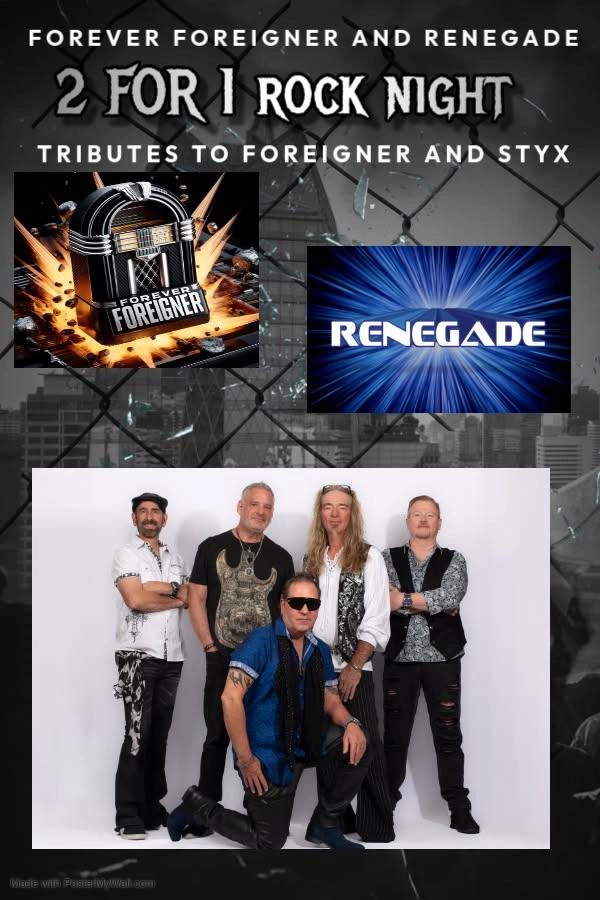 Forever Foreigner and Renegade tributes to Foreigner & Styx Sat Aug 15th Daytona Beach Bandshell 7PM